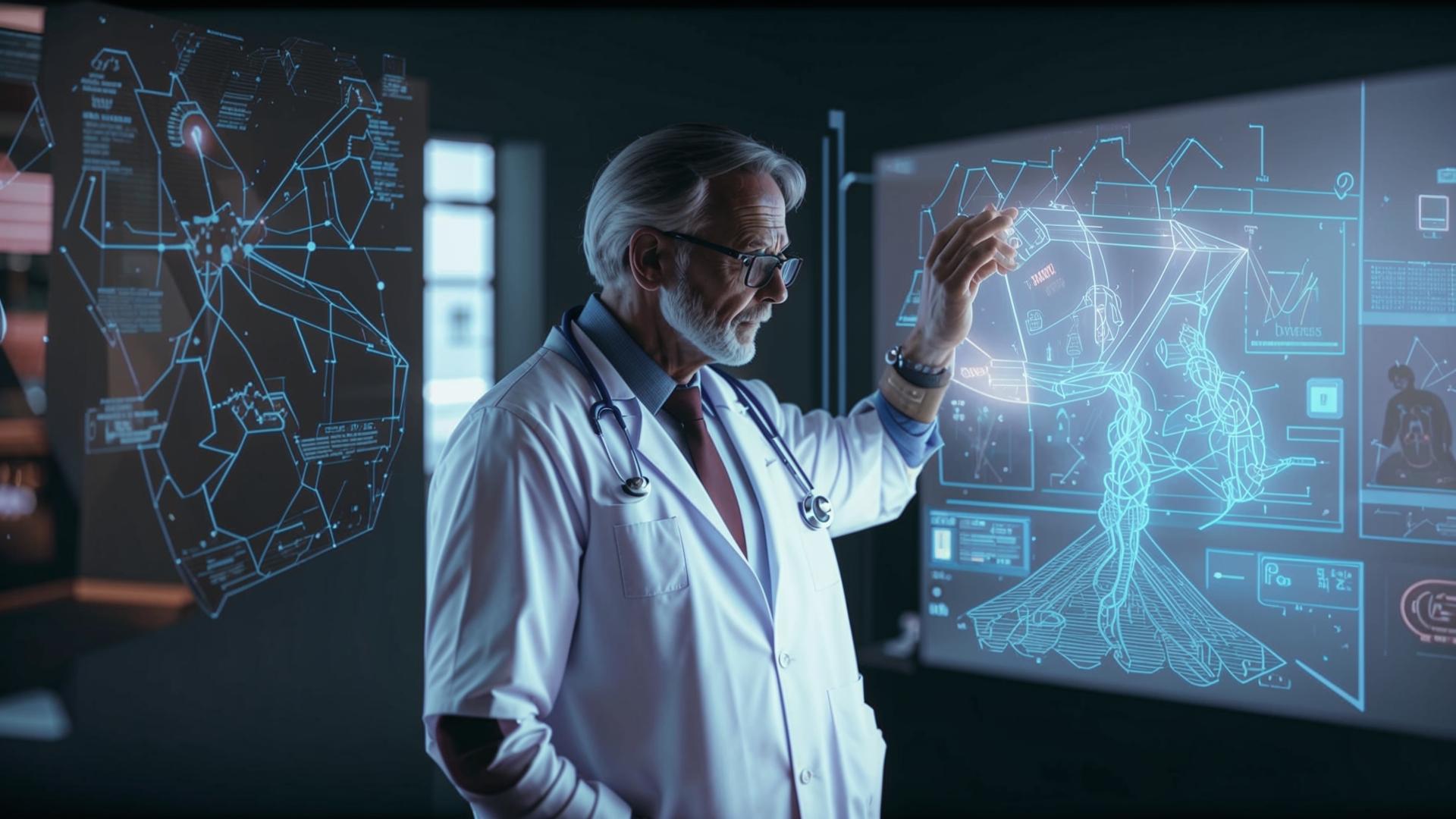 Healthcare professional using AI interface in medical environment